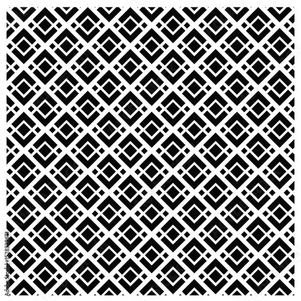 Obraz black and white seamless background, seamless geometric pattern, repeating, tessellated design, rows of interlocking square and diamond shapes, square or diamond is outlined