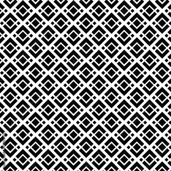 Obraz black and white seamless background, seamless geometric pattern, repeating, tessellated design, rows of interlocking square and diamond shapes, square or diamond is outlined