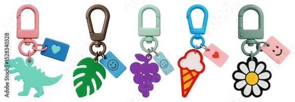 Fototapeta PNG Colorful cute keychain collection, element set on transparent background