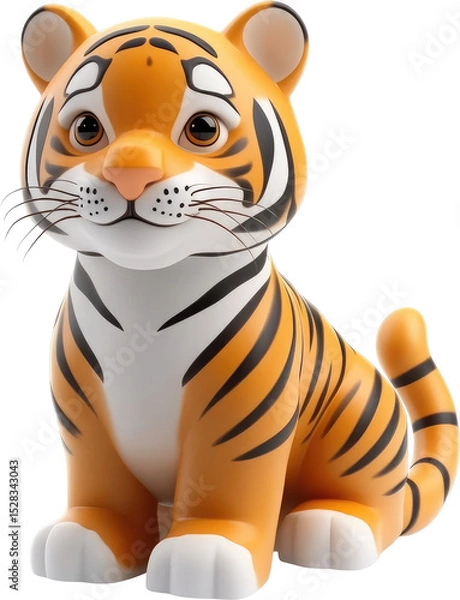 Obraz Cute cartoon tiger sits in profile view.