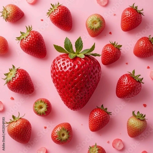 Obraz Set of strawberries on a pink background, ripe berries, strawberry still life