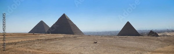 Fototapeta Panoramic view of three pyramids of Giza near Cairo, Egypt