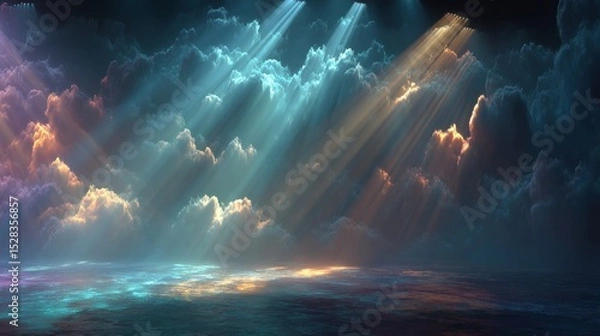 Obraz Captivating Interplay of Cold Fog and Ethereal Light Rays Illuminating a Mysterious Studio Backdrop With a Hyperrealistic Atmosphere, Inviting the Imagination to Explore New Dimensions