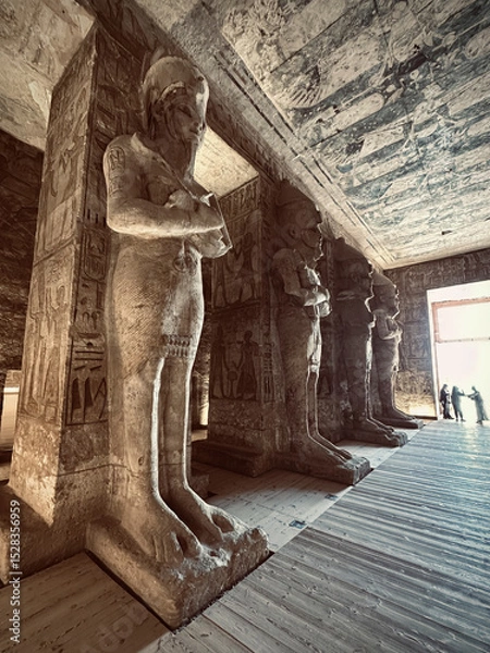 Fototapeta Interior view with giant statues of Ramses II Abu Simbel temple, ancient Egypt