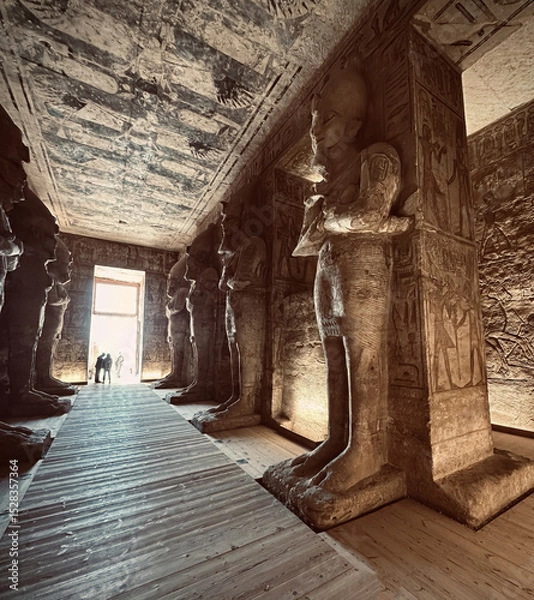 Fototapeta Interior view with giant statues of Ramses II Abu Simbel temple, ancient Egypt