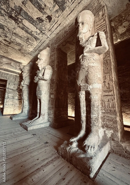 Fototapeta Interior view with giant statues of Ramses II Abu Simbel temple, ancient Egypt