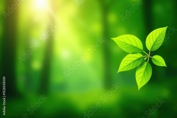 Fototapeta Emerald green bokeh, sunlit leaves, blurred forest background, delicate, canopy