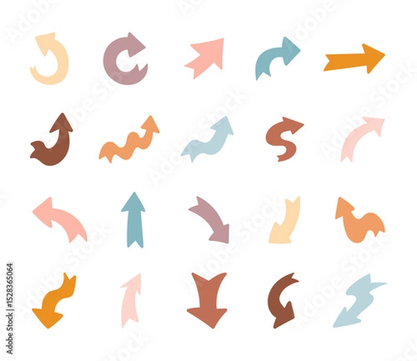 Fototapeta Arrow decorative scandinavian style set with hand drawn abstract navigation for decoration, design elements and motion direction in for yours illustration minimal creative graphic projects