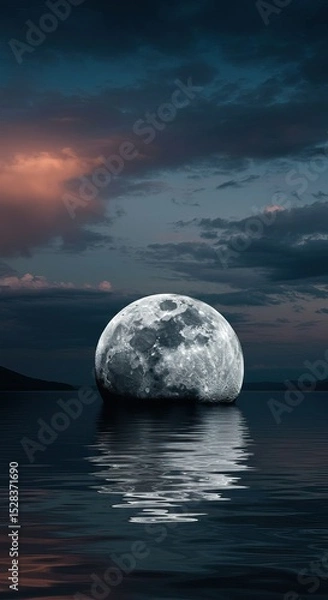 Obraz Serene moonrise over tranquil water at dusk reflecting peaceful sky