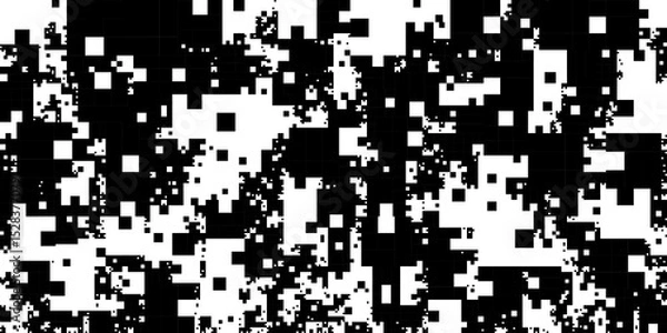Fototapeta An abstract pixel art background in monochrome, suitable for digital design, website banners, and tech-themed projects.