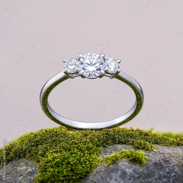 Fototapeta diamond ring with diamonds on green background