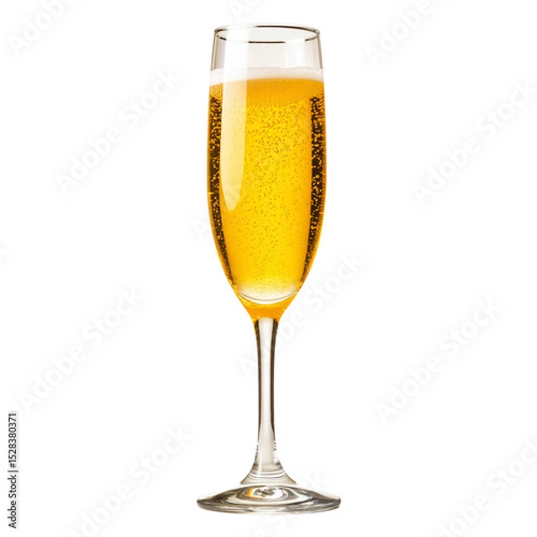 Fototapeta Sparkling champagne flute filled halfway with champagne and orange juice forming a classic mimosa isolated on a white background perfect for brunch celebration cocktails and festive drink concepts