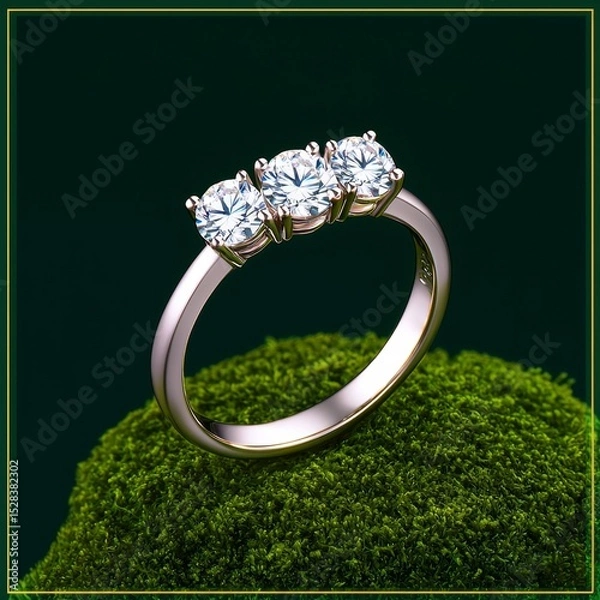 Fototapeta diamond ring on green background