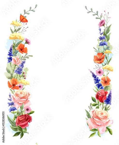 Fototapeta Summer Floral Watercolor Frame. The best solution for summer party invitations