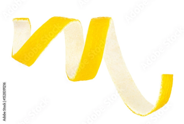 Fototapeta Fresh peel of ripe lemon fruit isolated on a white background. Twisted lemon skin.