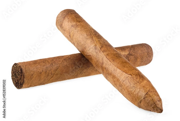 Fototapeta Pair of handmade cigars isolated on a white background. Luxury cigars.
