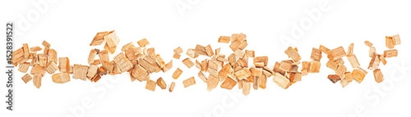 Fototapeta Chips for smoking meat and fish isolated on a white background, view from above. Pile of mixed wood chips.