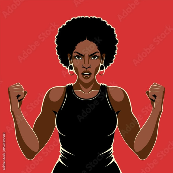 Fototapeta Black Woman Symbolizing Strength and Unity. Vector Illustration