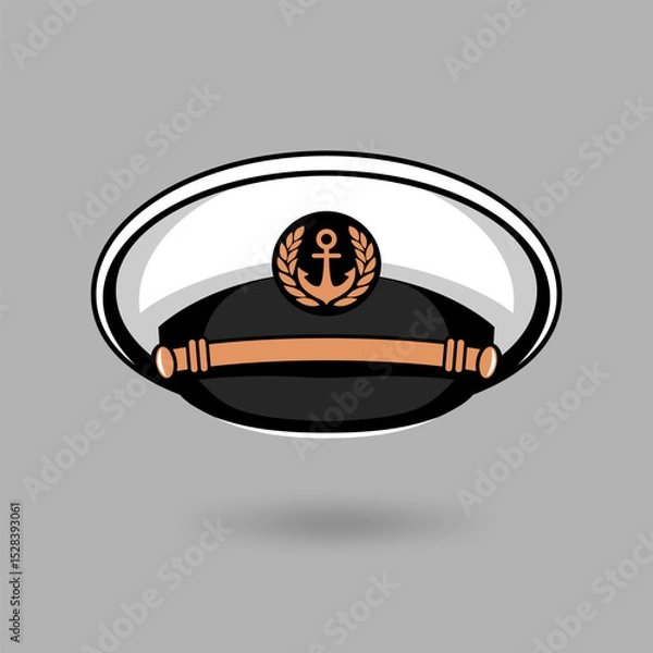 Fototapeta Captain's Hat Icon with Anchor Emblem. Vector Illustration