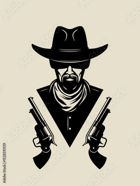 Fototapeta Cowboy in hat with revolvers. Vector Illustration