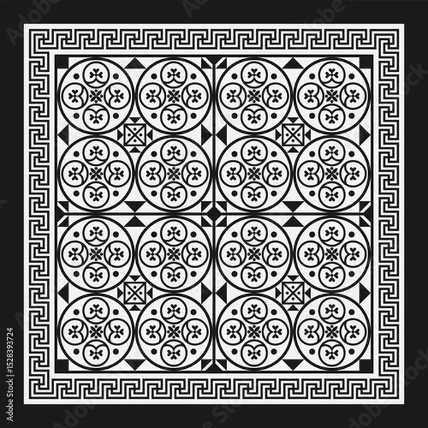 Fototapeta Ancient Roman Square Scarf Pattern Design white Meander. Vector Illustration