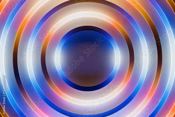 Fototapeta Abstract colorful background in blue and orange neon colors with iridescent gradients and glowing rings. Perfect for website design, advertising, app interfaces, ads, social media and presentations