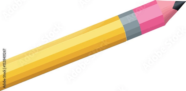 Fototapeta Yellow wooden pencil with an eraser tip isolated on a white background, perfect for school, office, or art