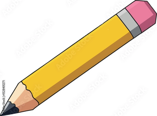 Fototapeta Yellow wood pencil with a pink eraser, a school writing and drawing tool isolated on a white background