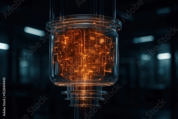 Fototapeta Futuristic translucent quantum computer technology for advanced computing concepts