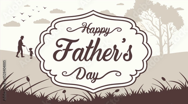 Obraz "Vintage Happy Father's Day Landscape with Dad and Child Silhouette"