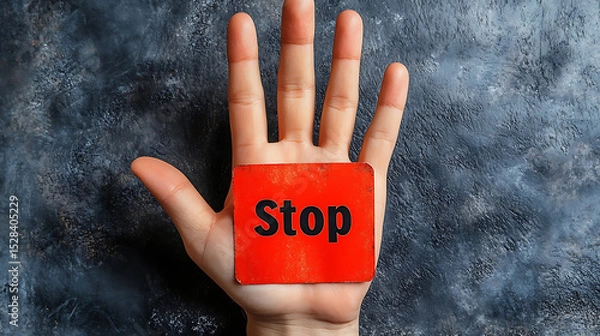 Fototapeta Hand with Stop Sign - Concept of Prevention, Protest, and Cease