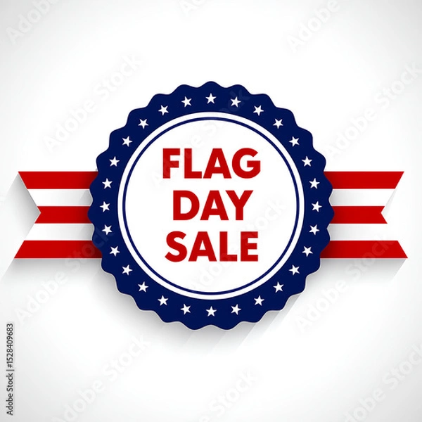 Fototapeta Flag Day Sale Emblem with Ribbon and Shadow USA Patriotic Badge Design