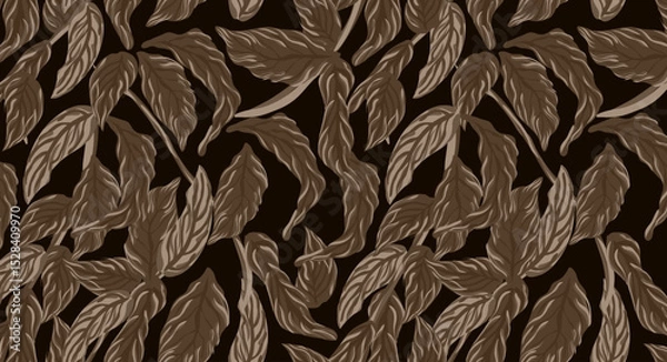 Fototapeta Seamless flower pattern. Abstract pattern. Textile print pattern. Black background and coffee color leaf design