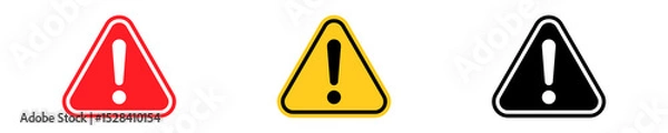 Fototapeta warning danger icon. Caution alarm alert set, triangle warn sign , attention vector icon, red yellow black color
