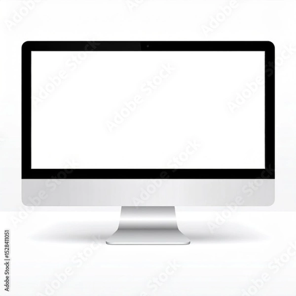 Fototapeta Silver Desktop Computer with Blank White Screen