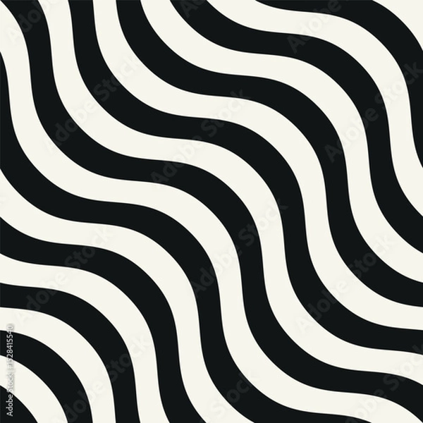 Fototapeta Seamless vector pattern with bold wavy stripes. Monochrome geometric background with abstract, striped design. Ideal for use as a swatch in Adobe Illustrator.
