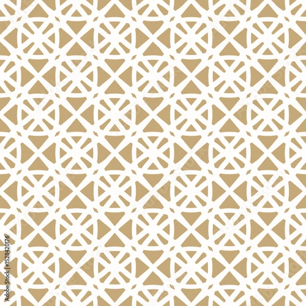 Fototapeta Abstract geometric seamless pattern. Golden vector ornament texture with curved shapes, floral grid, net, lattice. Gold and white background in gothic style with medieval motifs. Repeated geo design