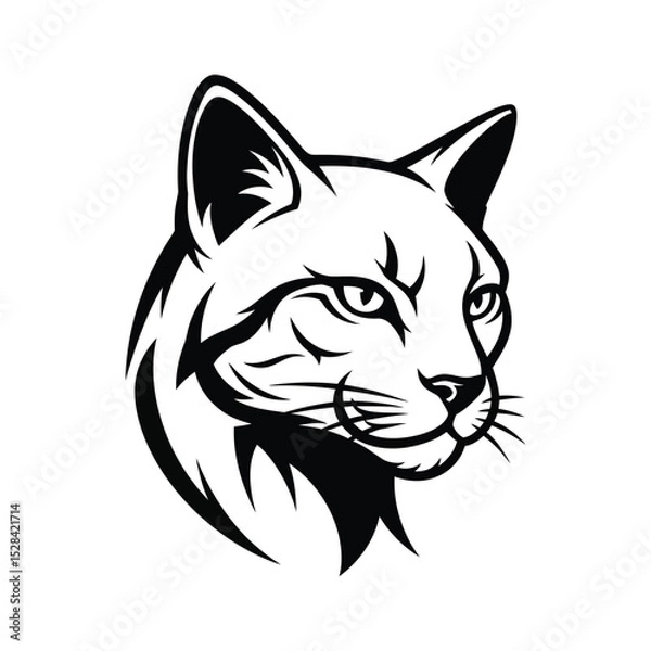 Obraz Majestic Bobcat Head Vector Illustration Black and White Wildcat Portrait