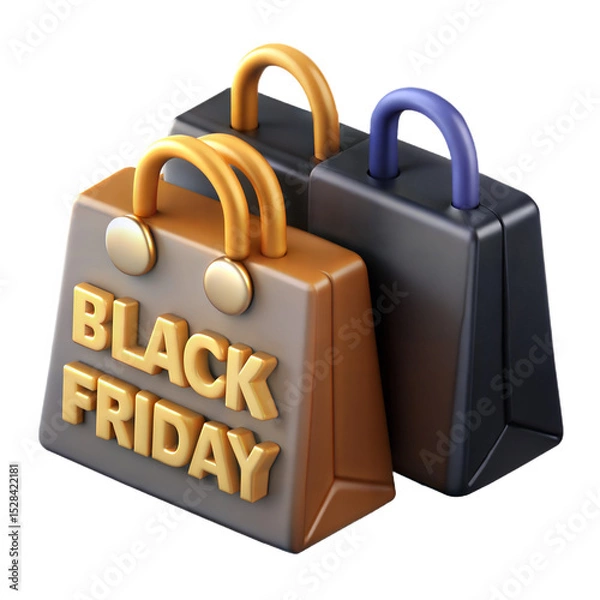 Obraz Black friday shopping bags 3d render illustration