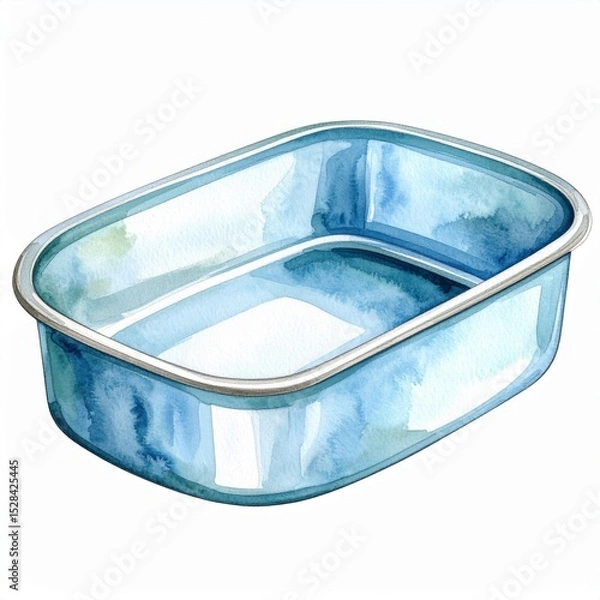 Obraz Watercolor Illustration of Empty Blue Rectangular Dish