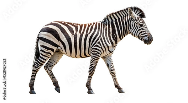 Fototapeta A magnificent zebra confidently walks, showcasing its striking black and white stripes.