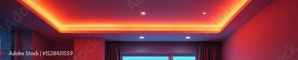 Fototapeta Recessed ceiling with edge-lit LED strip, modern design, subtle, ambiance