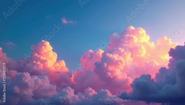Fototapeta Bold, colorful clouds fill a vast sky, low angle , cloud cover, heaven