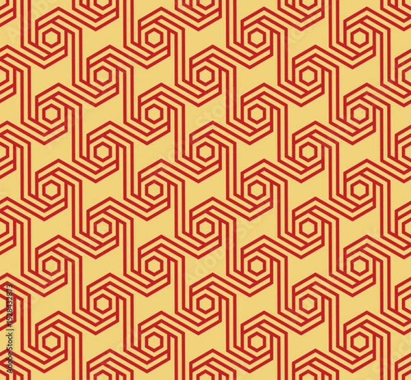 Fototapeta Abstract seamless geometric pattern with red and yellow hexagonal shapes -vector eps8