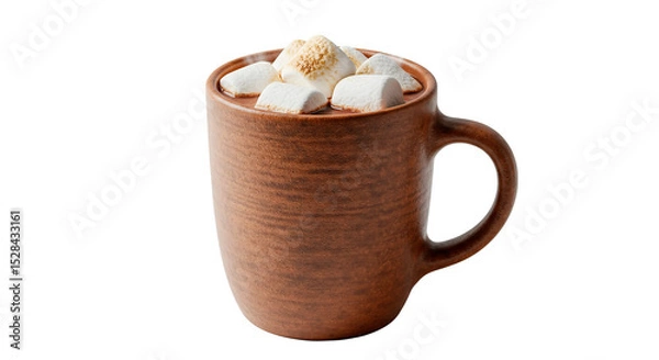 Fototapeta A rustic mug filled with rich hot chocolate, topped with toasted marshmallows.