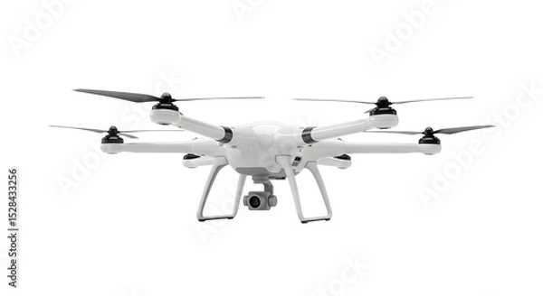 Fototapeta A pristine white drone captured with a camera, ready for flight on a black backdrop.