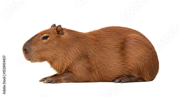Fototapeta A detailed portrait of a capybara in repose, showcasing its distinctive brown fur and calm demeanor.