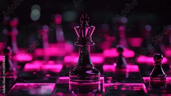 Fototapeta Futuristic High-Tech Chess Piece on Modern Digital Chessboard