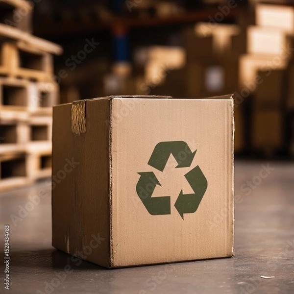 Fototapeta Eco-Friendly Parcel with Recycling Mark – Modern Delivery and Green Practices
