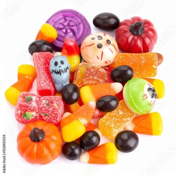 Obraz Assorted Halloween Candies on White Background